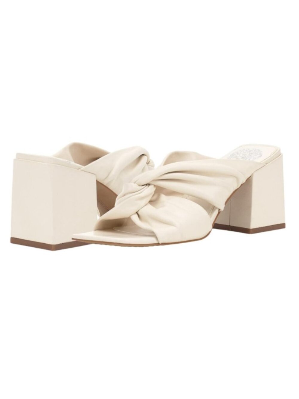Vince Camuto Ivory Knotted Block Heel Mule Sandals